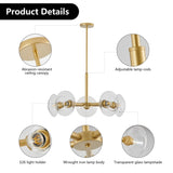 Modern Gold 5-Light Sputnik Chandelier with Clear Glass Shades, Mid-Century Hanging Pendant Light W1340P233172