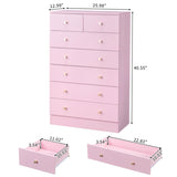 ZUN Modern Simple 7-Drawer Dresser Pink 24822027