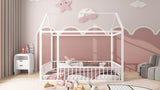 Twin Size Metal Bed House Bed Frame with Fence, for Kids, Teens, Girls, Boys, White MF304315AAK