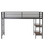 ZUN Adam sturdy junior twin loft bunk black with Cinnamon wood shelf for kids with easy climbing ladder, B083P154188