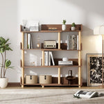 ZUN 4 Tier Retractable & Rotatable Bookcases, Wooden Corner Book Shelf, Storage Rack for 67222440