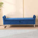 67.91"Wide Velvet Storage Soft Bench with Armrests for Living Room, Entryway and Bedroom. Navy W3118P272640