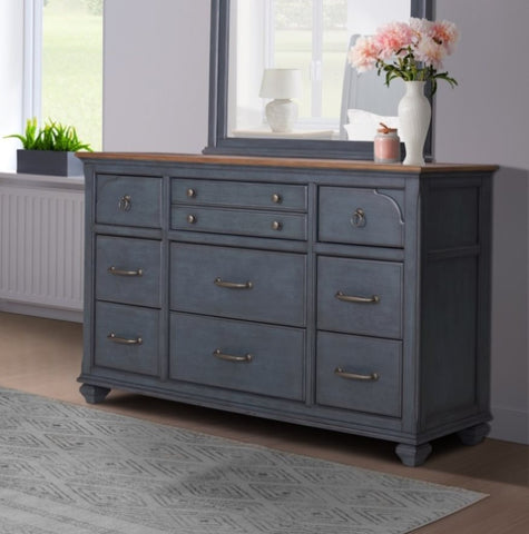 ZUN 9-Drawer Dresser, No Assembly Required, Corduroy Blue Finish B108P193083