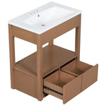 ZUN 30" Bathroom Vanity with Sink Top, Bathroom Cabinet with Open Storage Shelf and Two Drawers, Brown 51882165