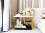 3-Tier Side Table with Marble Top & Gold Frame, Modern 23.5" End Table for Living Room Bedroom 07984256