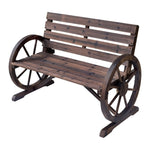 ZUN 2-Person Seat Bench with Backrest Wooden Wagon Wheel Bench, Rustic Outdoor Patio Furniture-AS 85717826