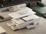 Modern Lift-Up Coffee Table with 2 Stools Set for Living Room Expandable Hidden Storage Drawers 54425820