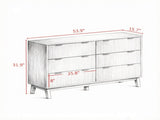 Natural Wood 6 Drawer Bedroom Dresser Fluted Chest with Gold Pulls for Small Apartment Closet 12596150