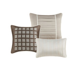 7 Piece Polyester Charmeuse Comforter Set Taupe Queen B035128910