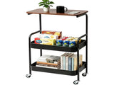 3-Layer Metal Rolling Cart with Lockable Wheel, Kitchen Storage Rack with Wooden Desktop 12120637