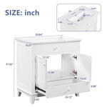 ZUN 30" Bathroom Vanity with Sink, Bathroom Cabinet with Two Doors and One Drawer, White 53306359