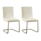 Modern Elegance White Color Leatherette 2pcs Dining Chairs Chrome Metal Legs Dining Room Side Chairs B011P178974