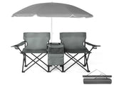 Portable Outdoor 2-Seat Folding Chair with Removable Sun Umbrella Grey 17431575