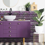 48 Pcs Peel And Stick Brick Tiles Wall Decor PVC Purple Brick Wallpaper Wall Tile Backsplash 15306856