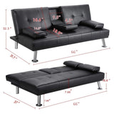 ZUN MEGA Futon Sofa Bed, Modern Faux Leather Convertible Folding Lounge Sofa for Living Room with 2 Cup W97543712