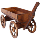 ZUN Wood Wagon Flower Planter Pot Stand W/Wheels Home Garden Outdoor Decor W465P180333