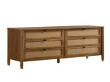 Vichy Wood and Rattan 6-Drawer Dresser with Mirror T2574P290544