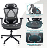 Mesh Office Chair,Ergonomic Office Chairs with Wheels,Adjustable Lumbar T3060P270150
