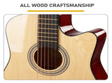 Natural wood color 41-inch Dreadnought barrel-shaped cutaway acoustic guitar with pick, strings, 20565157
