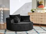 Oversized Round Swivel Accent Chair with Plush Upholstery & Matching Throw Pillows-Black W487P540558