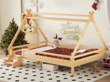 Full House Platform Bed with Stairs, Solid Wood Twin Bed Frame, Low Profile and Childlike Fun W1580P354721