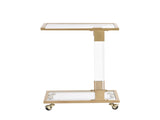 Golden Side Table, Acrylic Sofa Table, Glass Top C Shape Square Table with Metal Base for Living W82153574