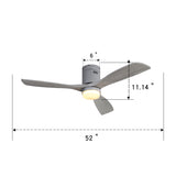 ZUN 52 Inch Ceiling Fan Lights 3 Solid Wood Fan Blade Noiseless Reversible Motor Remote Control W93443059