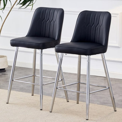 ZUN Modern Black PU Bar Stool - Silver Metal Legs with Cross Reinforcement.Black,Silver Metal Legs,Bar W1151P211979