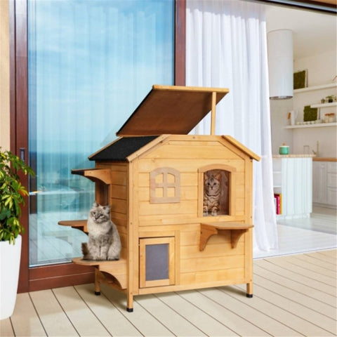 ZUN Wooden Cat House （Prohibited by WalMart） 41054549