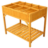 Raised Garden Bed with Legs, Wooden Elevated Planter Box with 8 Grids Divider & Protective Liner, W465P189515