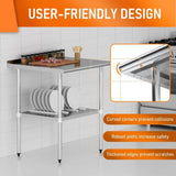 Stainless Steel Table 30 x 36 Inches Metal Prep Table with Adjustable Undershelf, Stainless Table W1192P301421