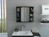 Milan Medicine Cabinet, Six External Shelves Mirror, Three Internal Shelves -Black B20091956