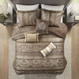 7 Piece Jacquard Comforter Set Brown/Gold Cal King B03597002