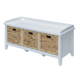Beige and White Bench with 3-Drawer B062P189198
