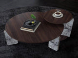 Modern Coffee Table with End Table Set, Durable walnut veneered MDF 83cm diameter Center Table with W2899P405895