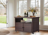Outdoor Bar Cart with Storage Cabinet, Patio Wicker Sideboard Buffet Cabinet Prep Table, Outside 65724130