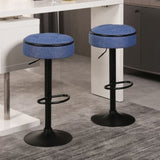 Round Storage Bar Stool Set of 2, Blue Linen Height Adjustable Barstool, 360&degCounter Height Swivel W2200P196799