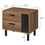 ZUN Brown Oak and Black 2-Drawer Nightstand B062P186504