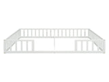 Double Twin Floor Bed with Fence, Guardrails, without door, White 37744042