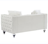 Beige, Two-seater Sofa, Velvet Crystal Buckle Upholstery Sofa, Crystal Feet, Removable Cushion, Two 93846557