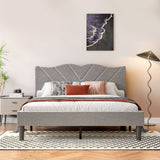 Queen Size Modern Platform Bed Frame with Upholstered Headboard & Wooden Slats - No Box Spring W2889P272590