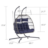 ZUN 2 Person Outdoor Rattan Hanging Chair Patio Wicker Egg Chair W87472178