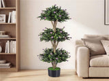51" Artificial Boxwood Topiary Tree with 59 Flowers, Realistic Faux Evergreen Plant - Purple 34343243