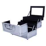 SM-2176 Aluminum Makeup Train Case Jewelry Box Cosmetic Organizer with Mirror 9"x6"x6" Silver 66231158