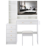 41" Large Size Left Bedside Cabinet Vanity TableCushioned Stool Dresser Set, 2 AC2 USB Power W936P230832