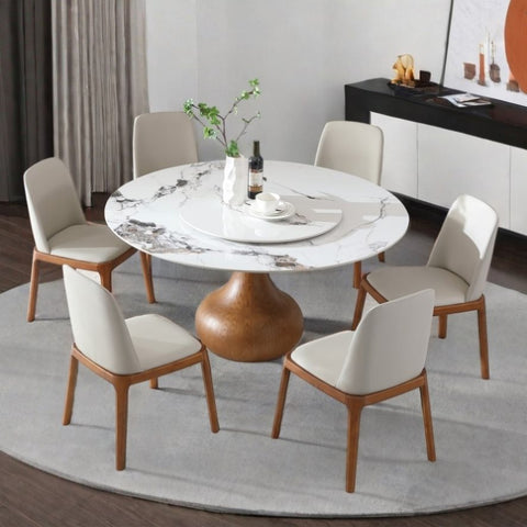 ZUN 7pcs Modern Marble Dining Table, 59" Round Sintered Stone Table for Dining Room, Kitchen, Dinette, 46922618