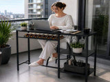 Black Outdoor Patio Bar Table with Multi-Tier Storage Shelves & Wine Glass Rack, Iron Bar Table, 110 35459775