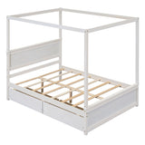 Wood Canopy Bed with two Drawers, Full Size Canopy Platform bed With Support Slats .No Box Spring WF303304AAK