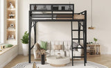 Full Size Loft Bed with Ladder, Metal Full Loft Bed with Storage Shelves, High Loft Bed for Kids W2580P316646