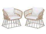 Outdoor Dining Chair MP1 - Teak Finish Wicker & Beige Steel Frame, 300LBS Weight Capacity, Includes N770P385227B